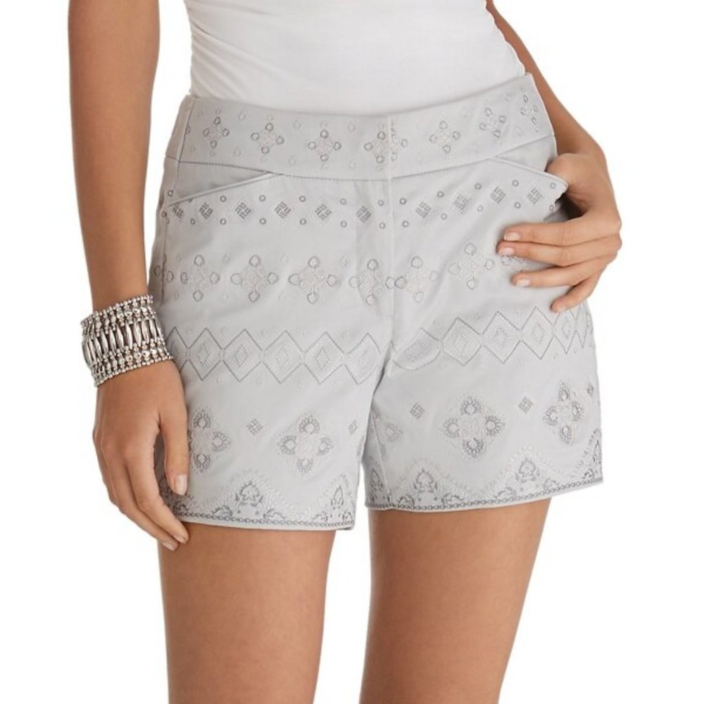 White House Black Market Grey Embroidered Shorts
